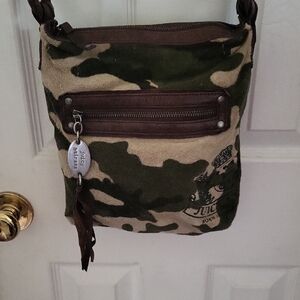 Juicy Couture Olive Green and Tan Camo Crossbody Messenger Bag